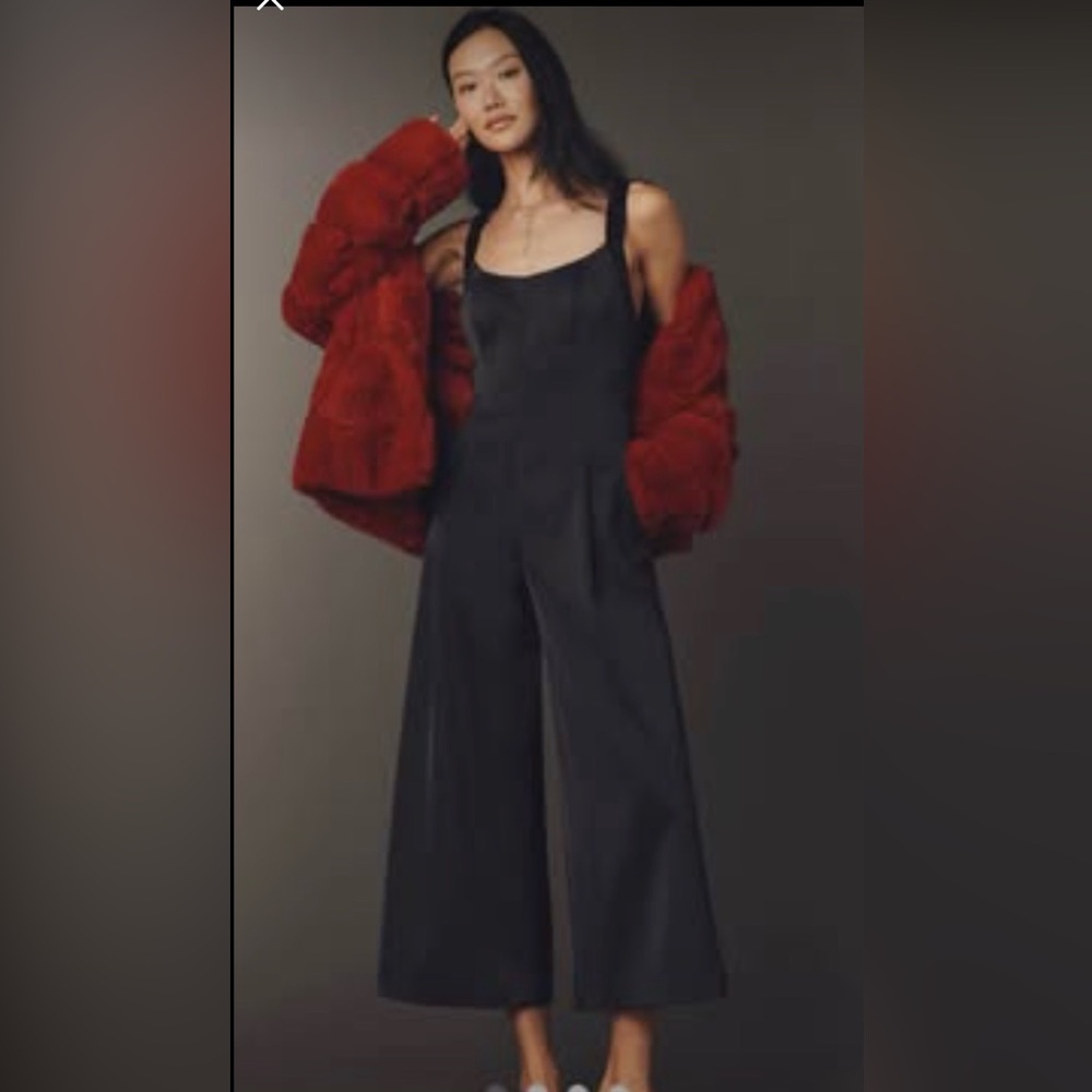 NEW by Anthropologie Black satin wide leg jumpsuit size 12